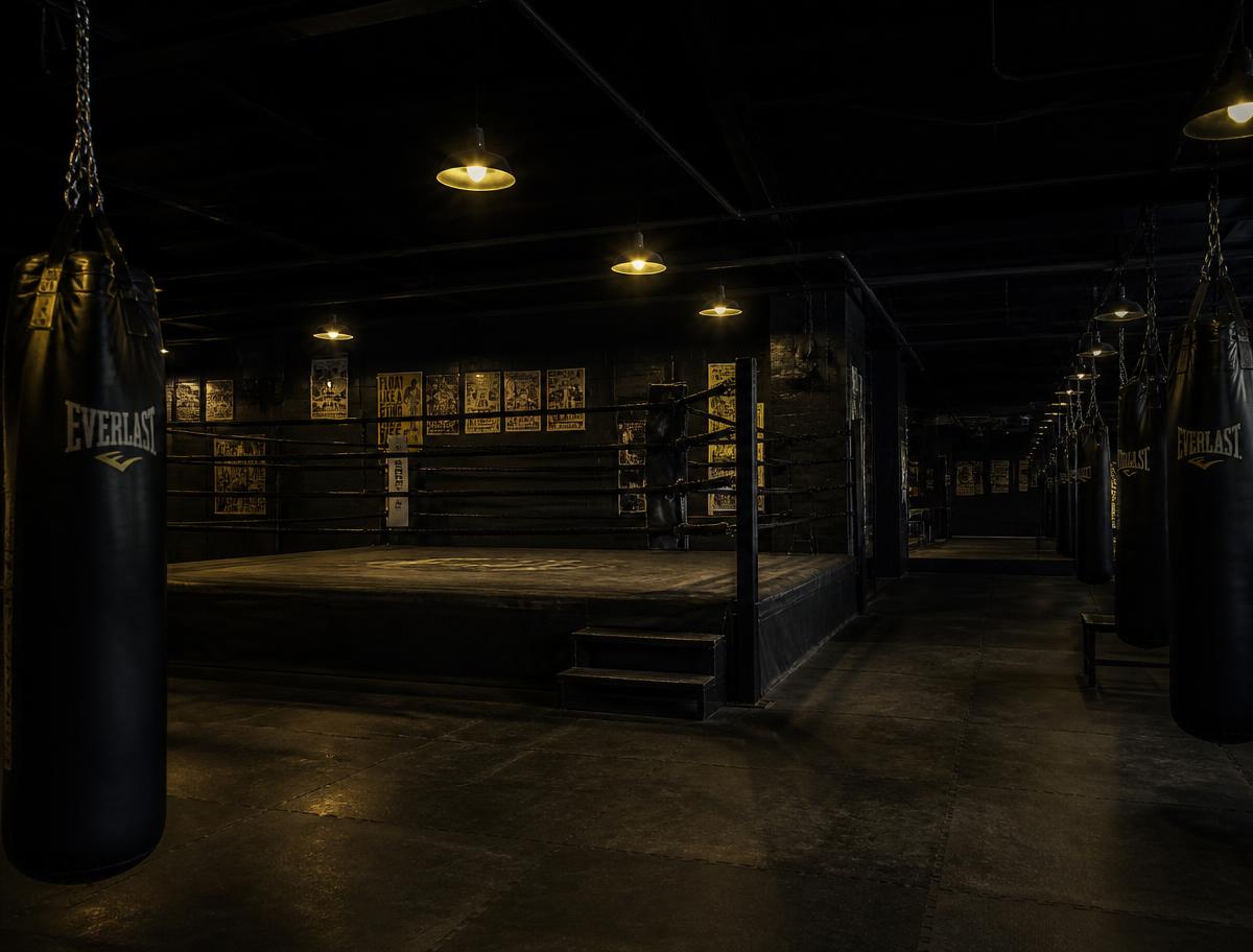 Boksring en zakken in de clubzaal